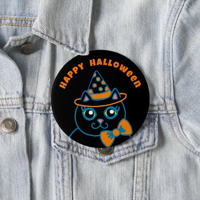 Retro Frohes Halloween Schwarze Katze Knopf  Button (Beispiel)