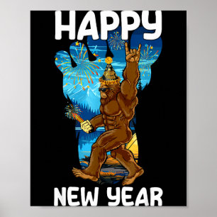 Retro Frohes Neues Jahr 2026 Bigfoot-Fans Neujahr Poster