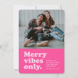 Retro fröhliche Vibes heiß rosa ein Foto Weihnacht Feiertagskarte