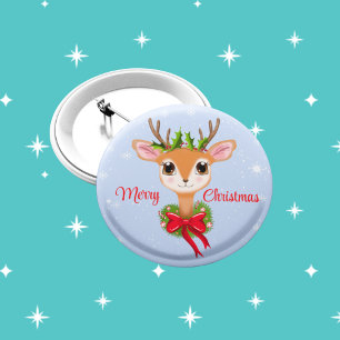 Retro Fröhliche Weihnachten Süßer Rentier Button