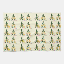 Retro Frosch auf dem Fahrrad mit Blume Geschirrtuch