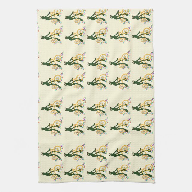 Retro Frosch auf dem Fahrrad mit Blume Geschirrtuch (Vertikal)