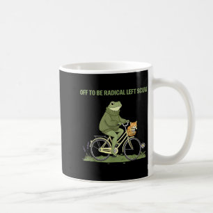 Retro-Frosch-Fahrrad-Katze, um radikaler linker Ab Kaffeetasse