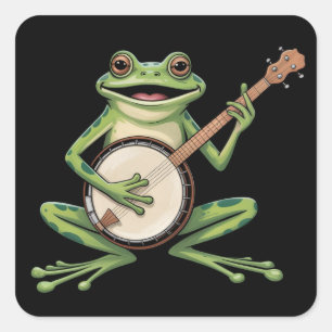 Retro-Frosch spielt Banjo 90er Musikliebhaber Vint Quadratischer Aufkleber