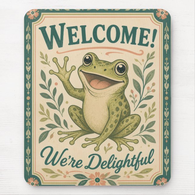 Retro-Frosch-Willkommen Wir sind entzückend Kunst  Mousepad (Vorne)