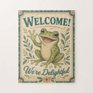 Retro-Frosch Willkommen Wir sind entzückend Kunst Puzzle