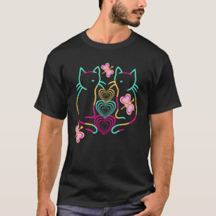 Retro Frühling Sommer Katzen Katzen Herzen Schmett T-Shirt