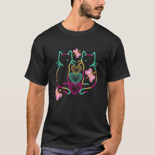 Retro Frühling Sommer Katzen Katzen Herzen Schmett T-Shirt