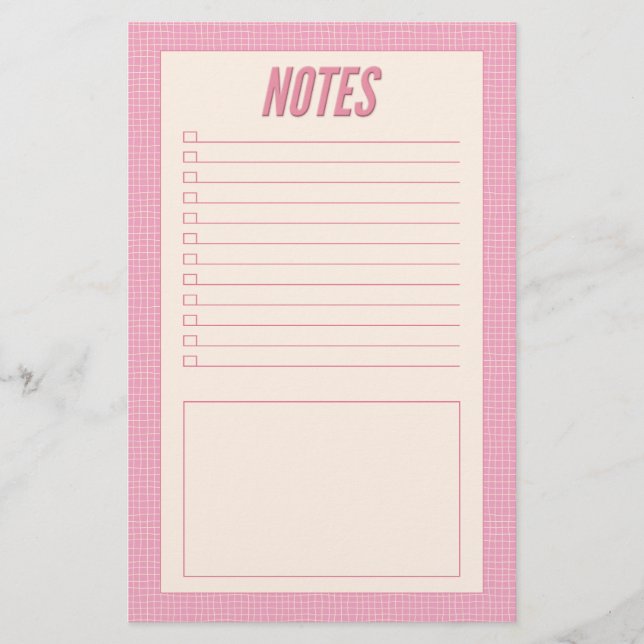 Retro-Frühlings-Handgezeichnete rosa und weiße Git Briefpapier (Vorderseite)