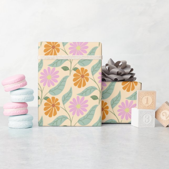 Retro-Frühlingsblumen Geschenkpapier (Babyparty)