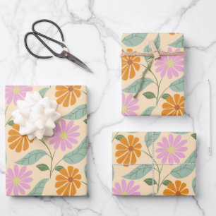 Retro-Frühlingsblumen Geschenkpapier Set