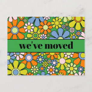 Retro-Frühlingsblumen Neue Adresse / Wir sind umge Postkarte