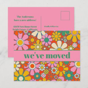 Retro-Frühlingsblumen Neue Adresse / Wir sind umge Postkarte