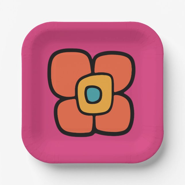 Retro-Frühlingsblüte Pappteller (Vorderseite)