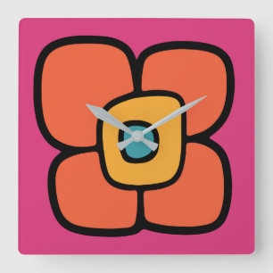 Retro-Frühlingsblüte Quadratische Wanduhr
