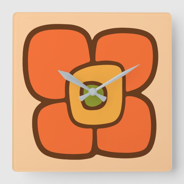 Retro-Frühlingsblüte Quadratische Wanduhr (Vorderseite)