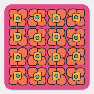 Retro-Frühlingsblüten Quadratischer Aufkleber