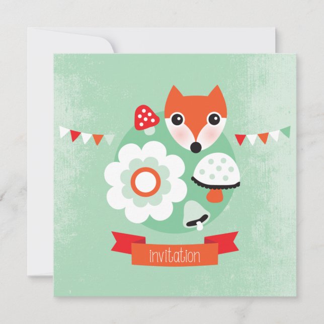 Retro Fuchs-Kindergeburtstageinladung Einladung (Vorderseite)