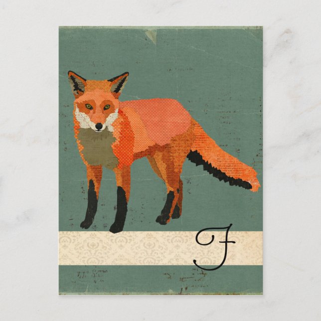 Retro-Fuchs-Monogramm-Postkarte Postkarte (Vorderseite)