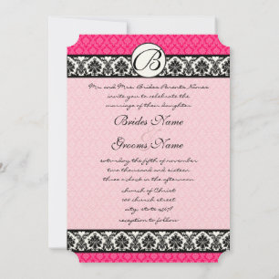 Retro Fuchsia Pink & Black Damask Hochzeit Einladung