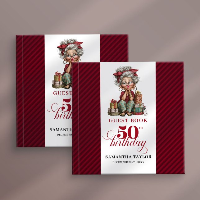 Retro fun 50th woman guest book quirky design gästebuch (Retro fun 50th woman guest book quirky design)