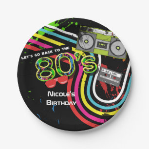 Retro Fun Birthday Party Spritzer Teller der 80er