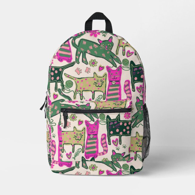 Retro Fun Cat Design Bedruckter Rucksack (Vorderseite)