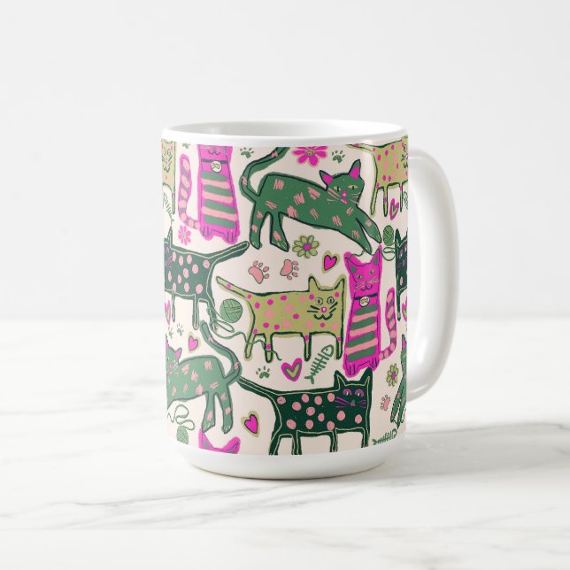 Retro Fun Cat Design Kaffeetasse (VorderseiteRechts)