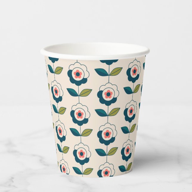 Retro Fun Garden Blume Muster Pappbecher (Vorderseite)