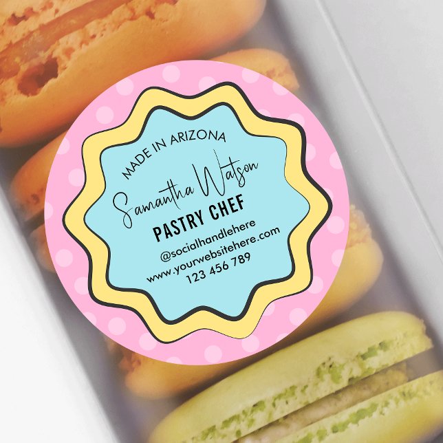 Retro Fun Nostalgia Modernes Café Bäckerei Kondito Runder Aufkleber (Trendy pastry chef packaging labels in pastel colors and comis style design)