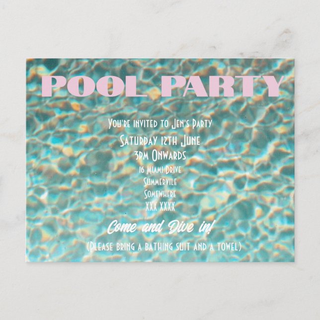 Retro Fun Pool Party Einladung Postkarte (Vorderseite)