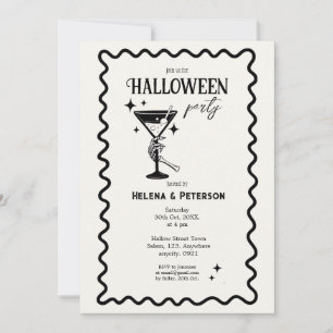 Retro Fun Schwarz-Weiß-Halloween-Party Einladung