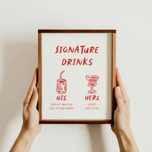 Retro Fun seine und ihre Signature Drinks Hochzeit Poster