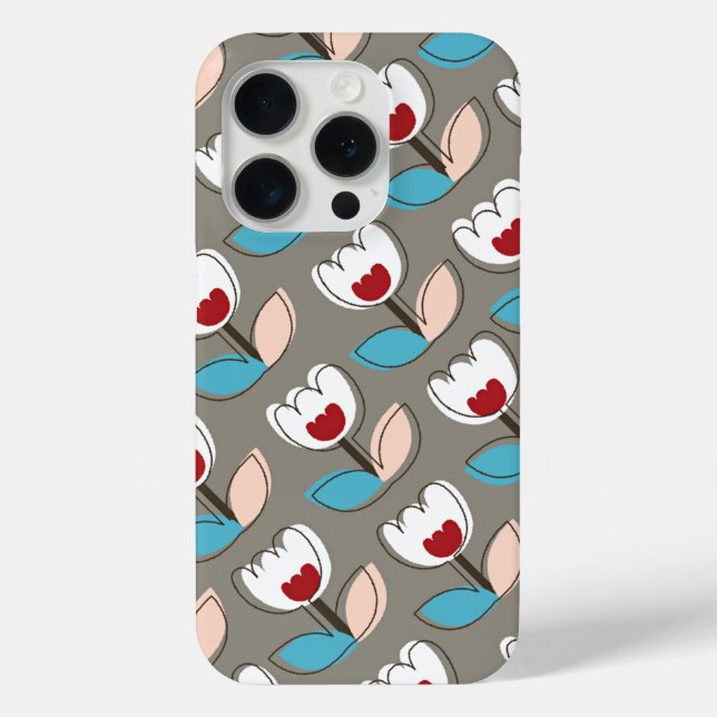 Retro Fun White Blue Red Tulips Blume Muster Case-Mate iPhone Hülle (Rückseite)