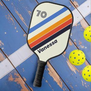Retro Fünf Streifen mit Nummer und Name Pickleball Schläger