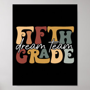 Retro-Fünfte-Klasse-Traumteam-Groovy-Lehrer-Rücken Poster