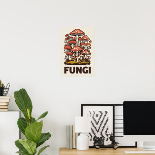 Retro Fungi Mushroom Cluster Vintag Botanisch Poster