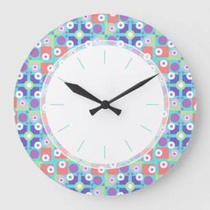 Retro Funky Aqua Lila Geometric Kitchen aus den 50 Große Wanduhr
