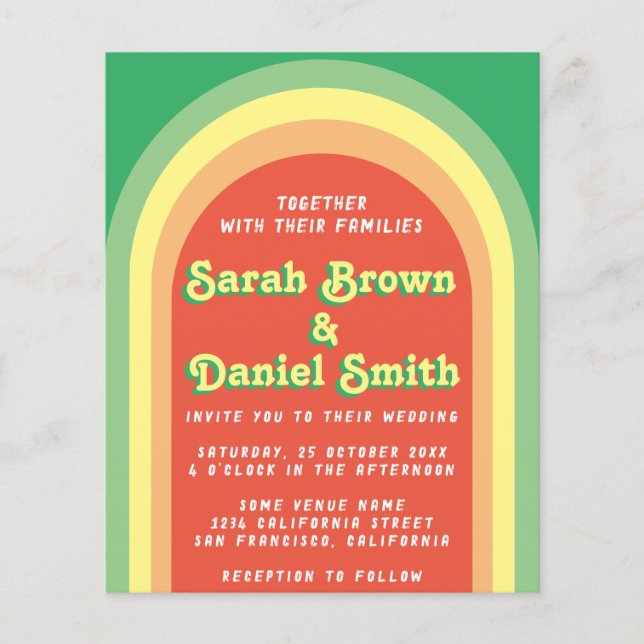 Retro Funky Arch Green Budget Einladung (Vorderseite)