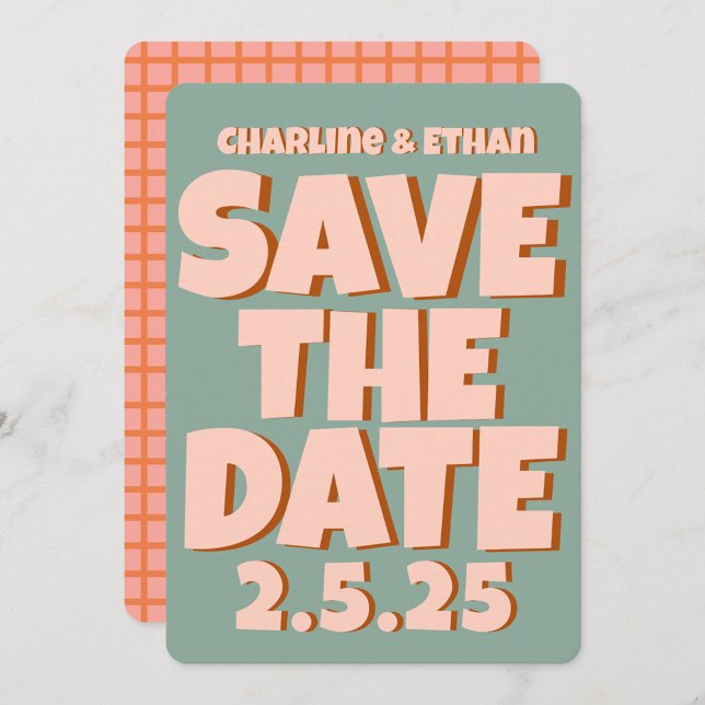 Retro Funky Blue Pink Save the Date QR-Code (Von Creator hochgeladen)