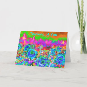 Retro funky Blue Sunflores Karte