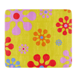 Retro Funky Blume Muster Gelb Cutting Board Schneidebrett