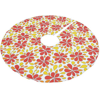 Retro Funky Blume Pattern Red Orange Gelb aus den Polyester Weihnachtsbaumdecke