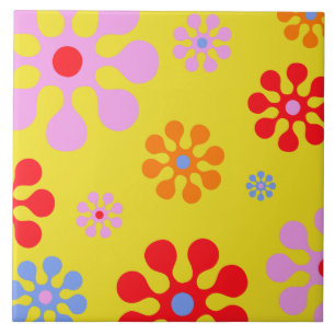 Retro Funky Blumen-Muster-Gelb Trivet Fliese