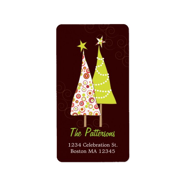 Retro Funky Christmas Trees Address Labels Adressaufkleber (Vorne)