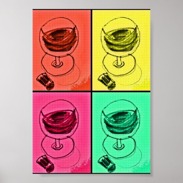 Retro Funky Cooles Weinglas Druck Poster (Vorne)