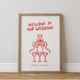 Retro Funky Fun Illustriert Wedding Begrüßungszeic Poster