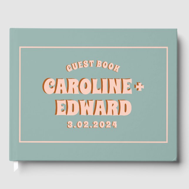 Retro Funky Groovy Colorful Pink Wedding Gästebuch (Vorderseite)