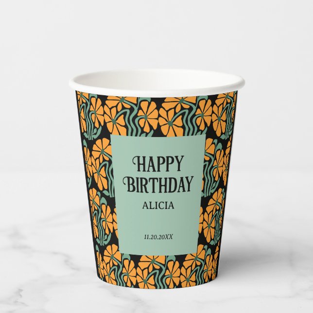 Retro Funky Groovy Daisy Blume Geburtstag Pappbecher (Rückseite)