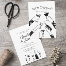 Retro funky hand drawn Cheers Engagement wedding